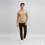 Plain Round Neck Biege T Shirt